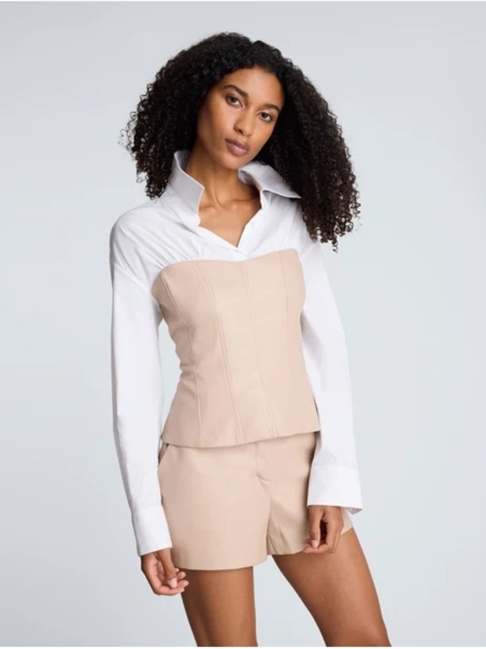 37. Kenneth Cole • NWT $129 US Beige Strapless Corset with White Shirt
